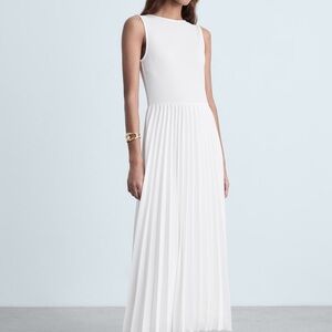 Mango White Pleated Sheath Maxi Dress